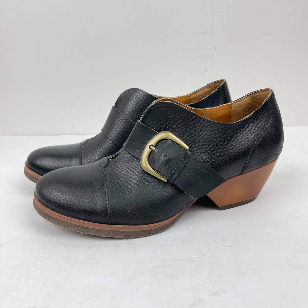 Kork-Ease Black Ankle Booties with Brown Heel